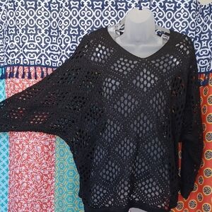 Vintage Open WEAVE Black Fishnet Sweater 2X 3X NWOT